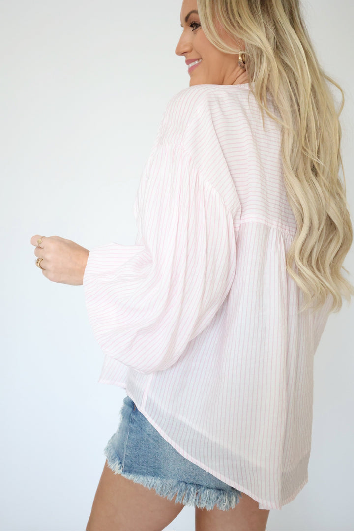 Nicely Done Blouse- Pink Stripe