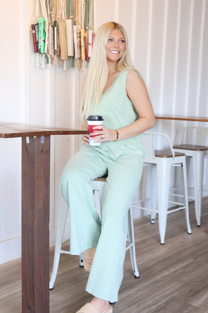 Sloane V-Neck Top- Crystal Green