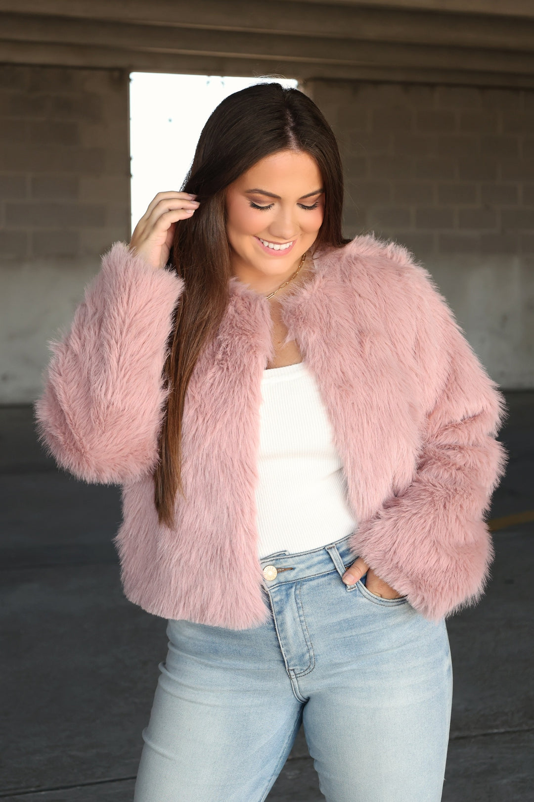 Night Out Faux Fur Jacket - Dusty Pink (FINAL SALE)