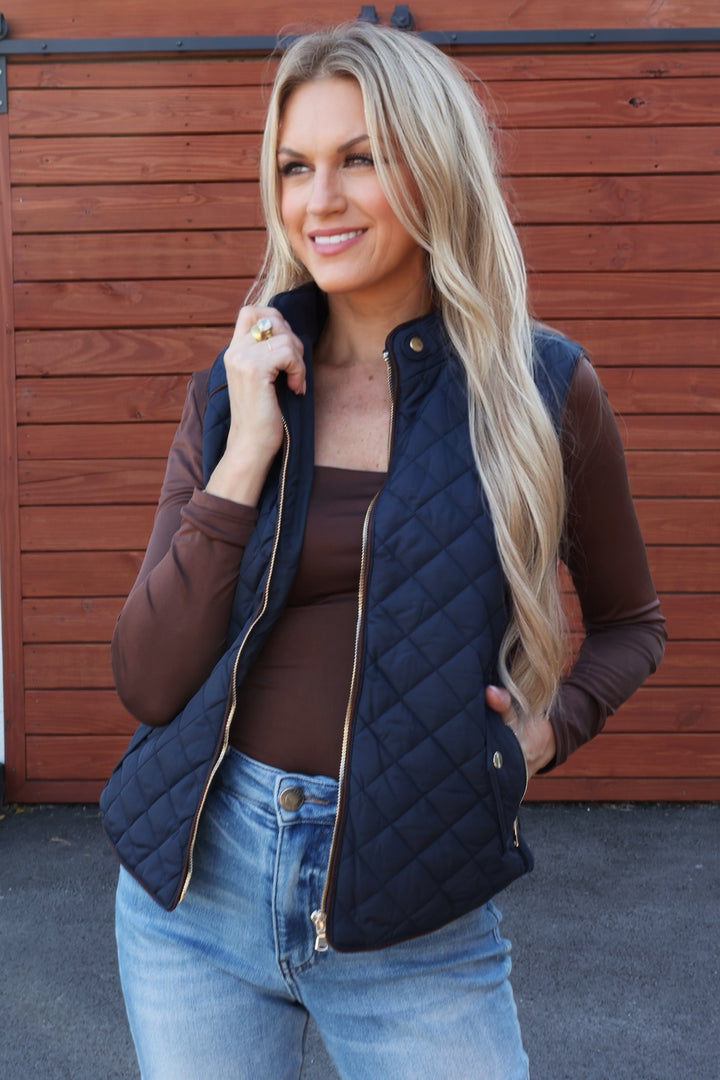 Pico Quilted Vest- Navy