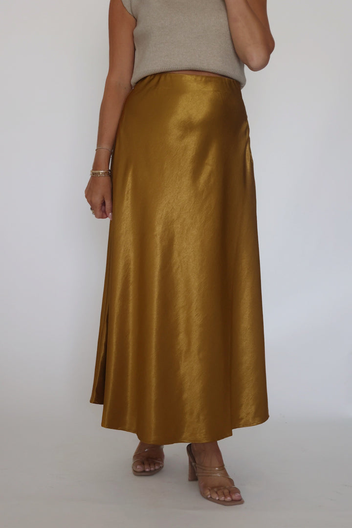 Aspen Satin Midi Skirt - Gold
