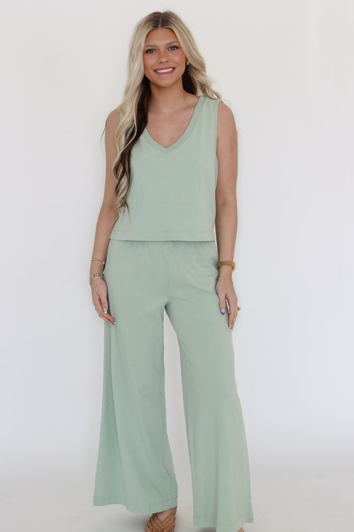 Sloane V-Neck Top- Crystal Green