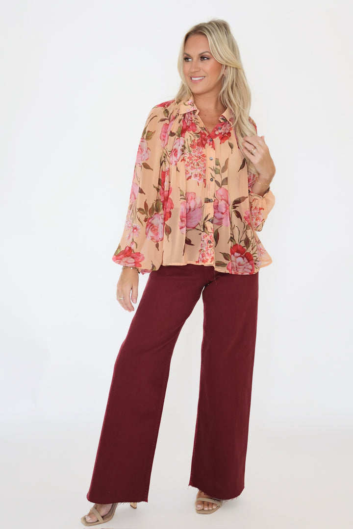 Cassidy Straight Leg Jean- Maroon