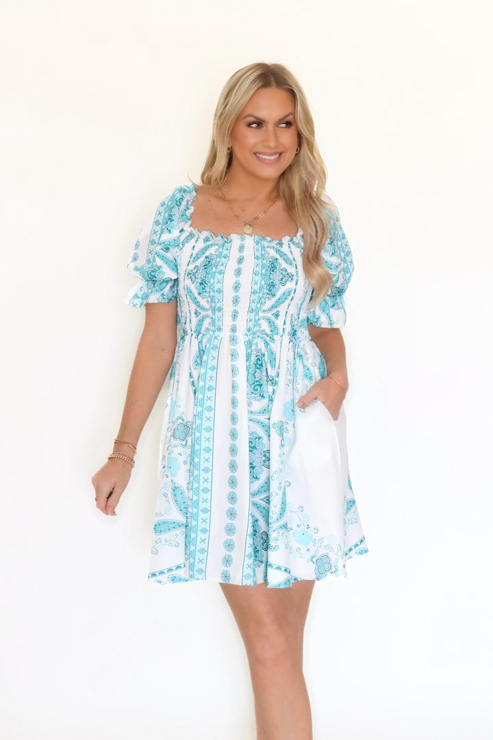 Santorini Puff Sleeve Dress
