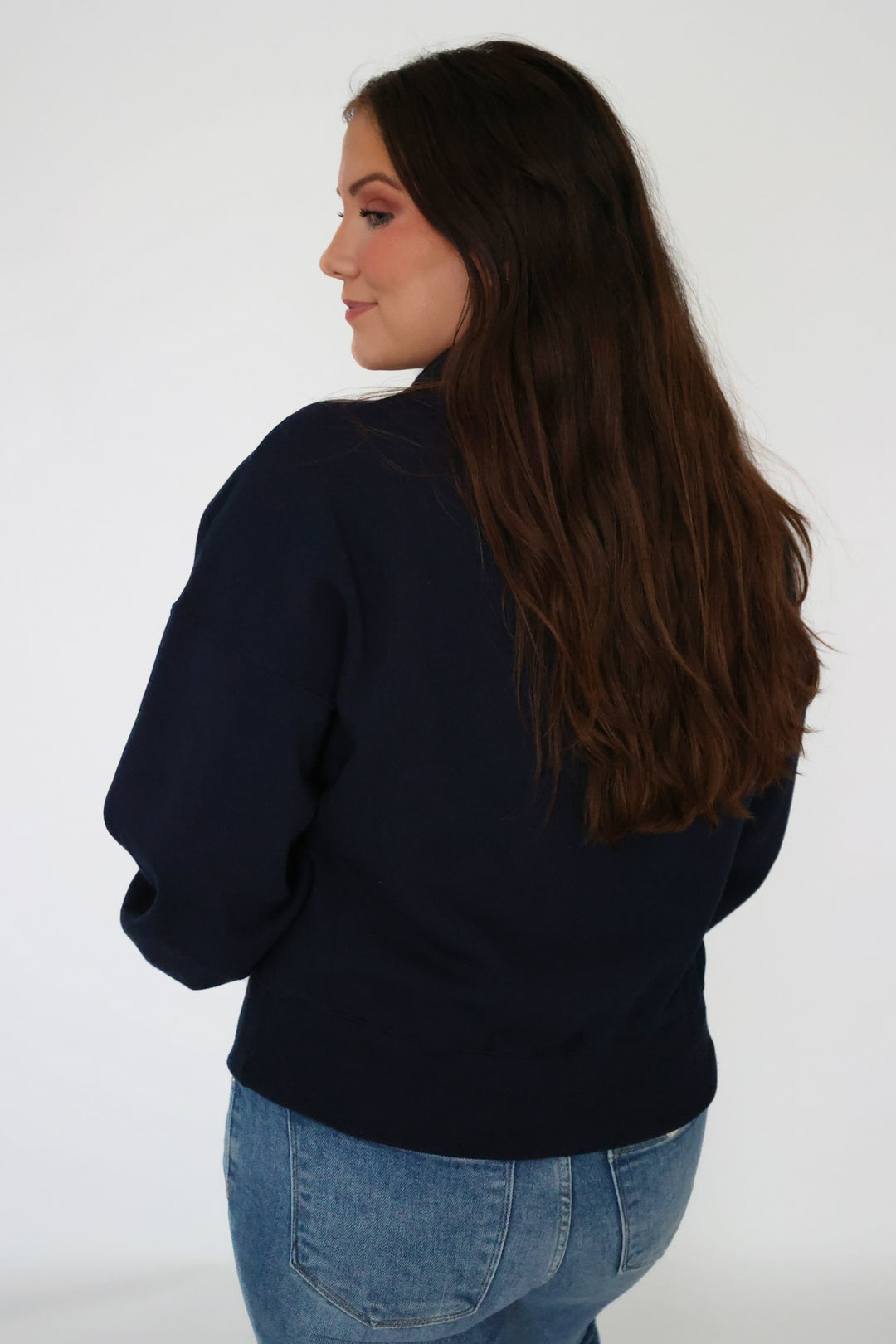 Sporty Half Zip Sweatshirt- Navy