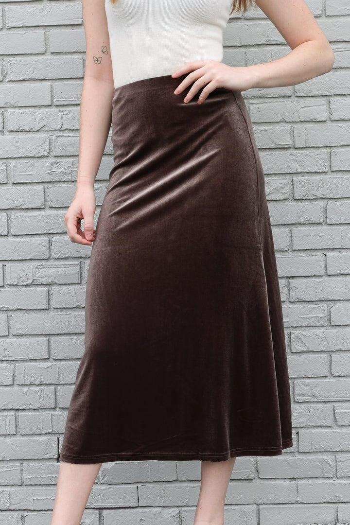 Robin Velvet Skirt- Brown
