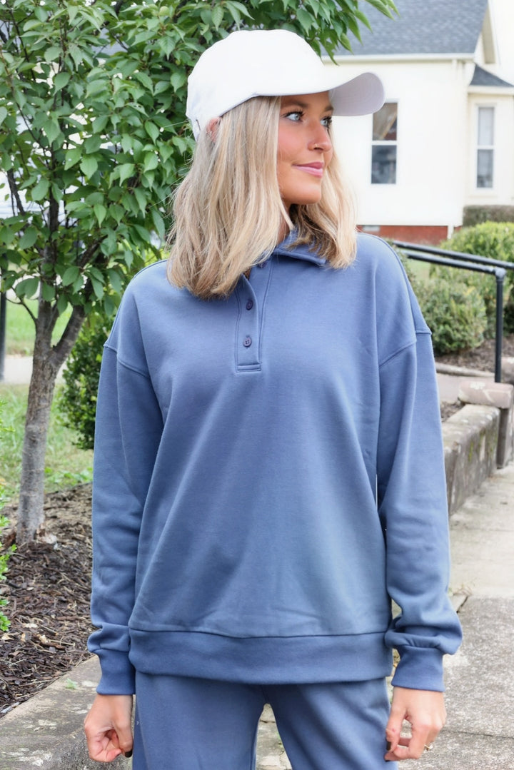 Cloud Plus Polo Sweatshirt- Indigo