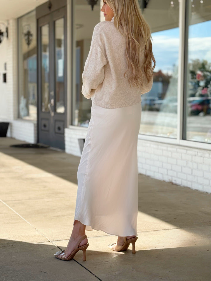 Europa Luxe Sheen Midi Skirt - Sea Salt