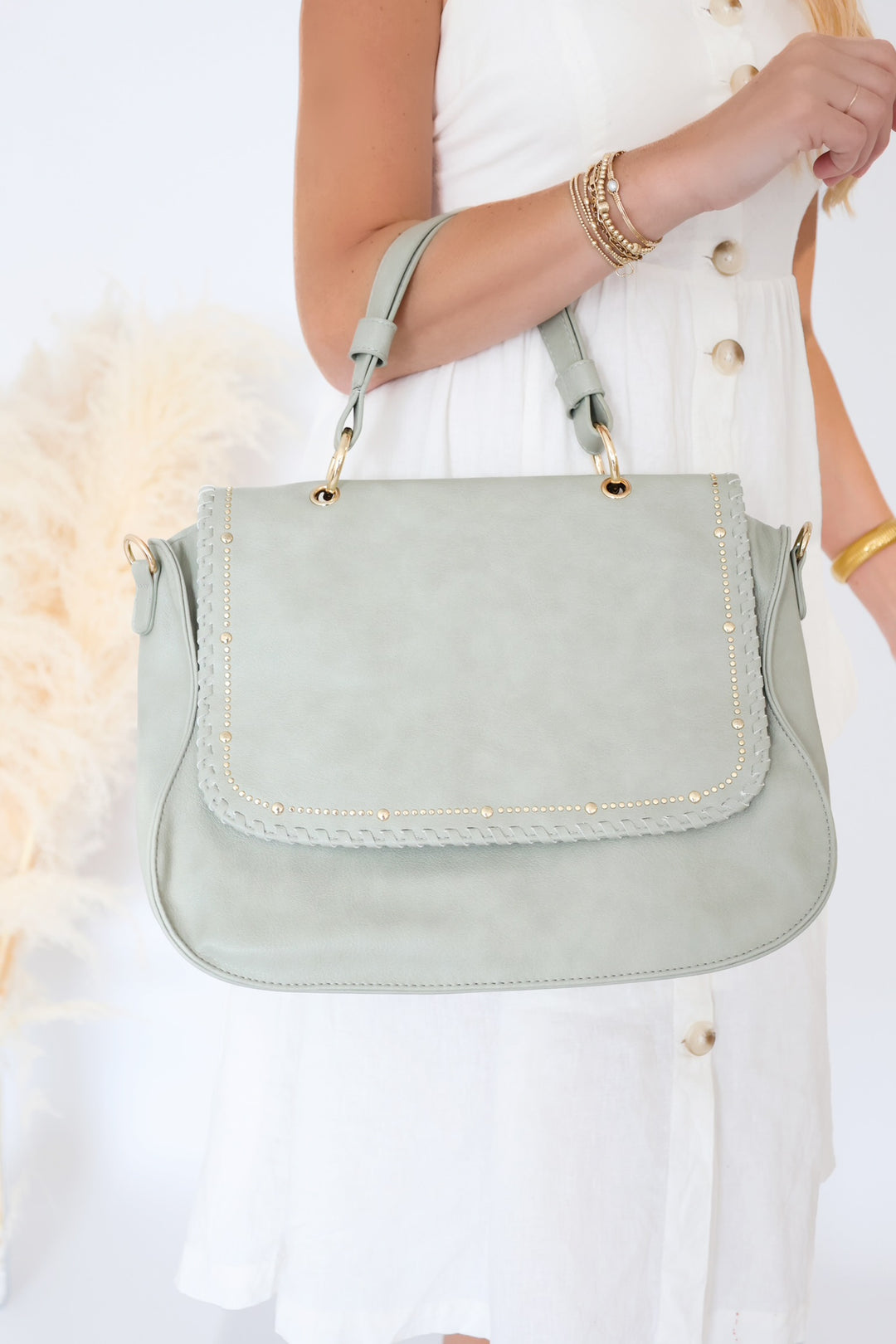 Cricket Studded Hobo Bag - Sage