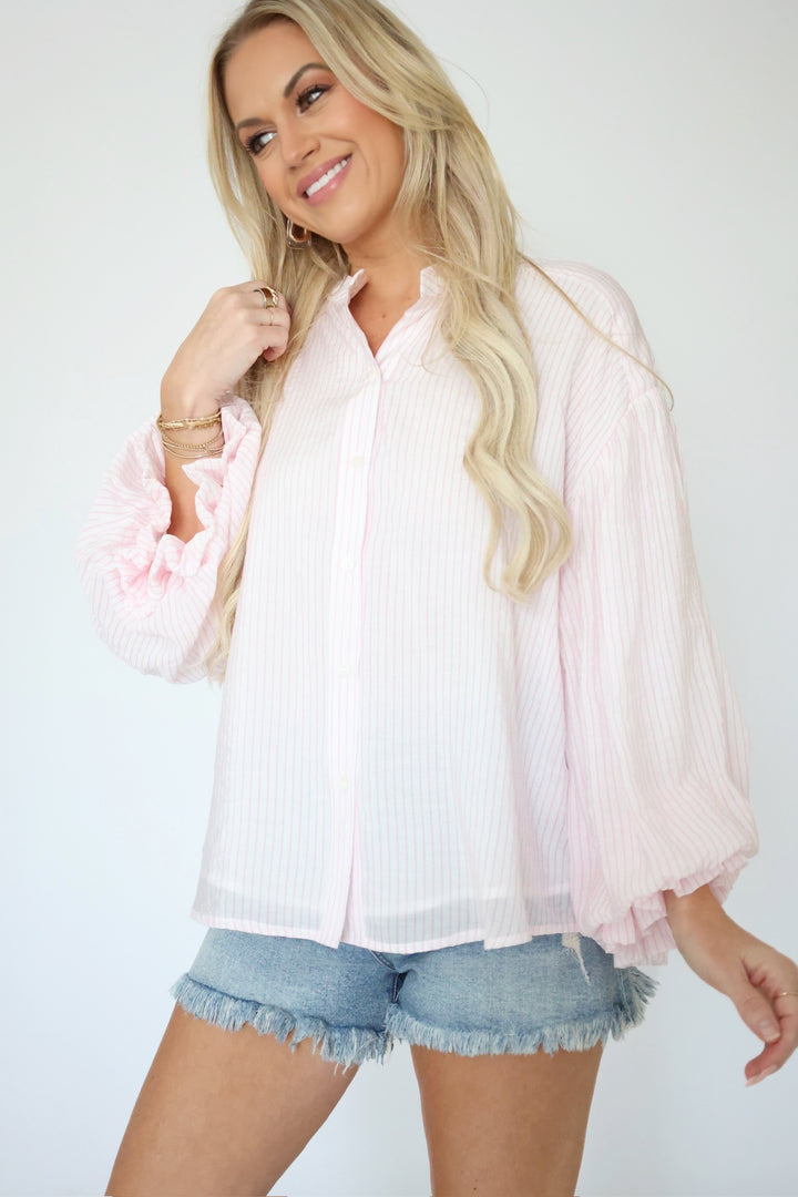 Nicely Done Blouse- Pink Stripe