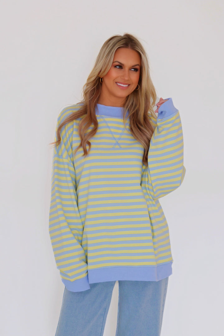 Macy Mock Neck Sweatshirt- Blue/Lemon
