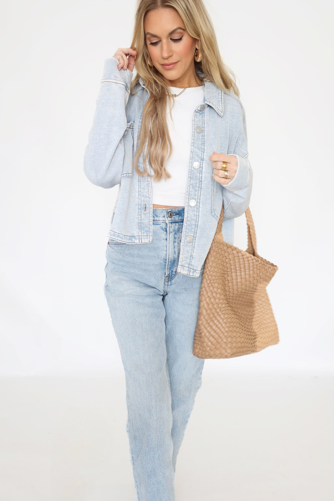 All Day Cropped Knit Jacket - Washed Indigo