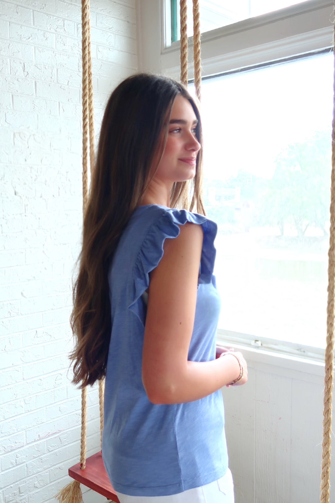 North Ruffle Tank- Dreamy Blue
