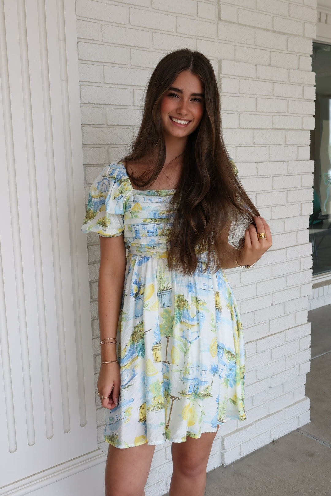 Positano Puff Sleeve Mini Dress