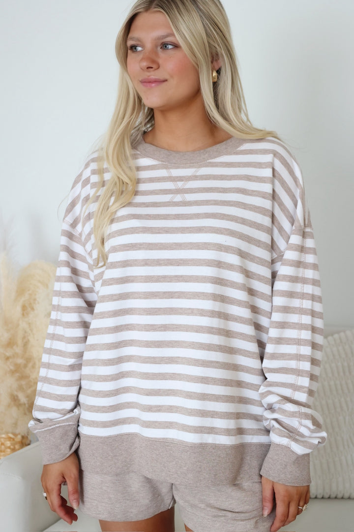 Everyday Stripe Crew- Heather Ash