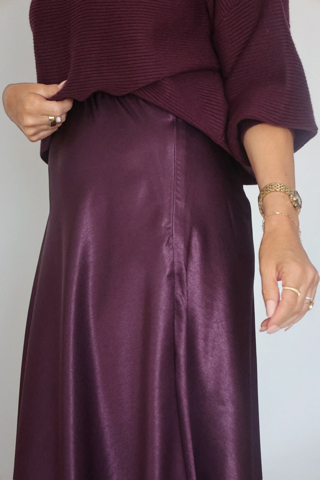 Aspen Satin Midi Skirt - Dark Purple