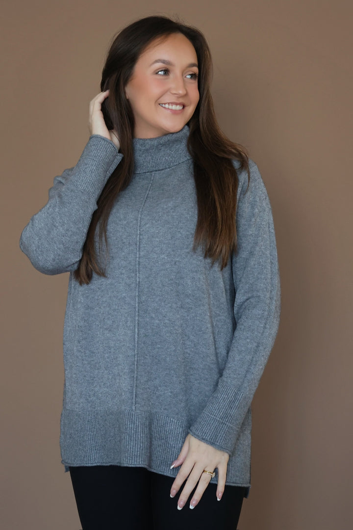 Heavenly Luxe Cowl Neck Sweater- Grey
