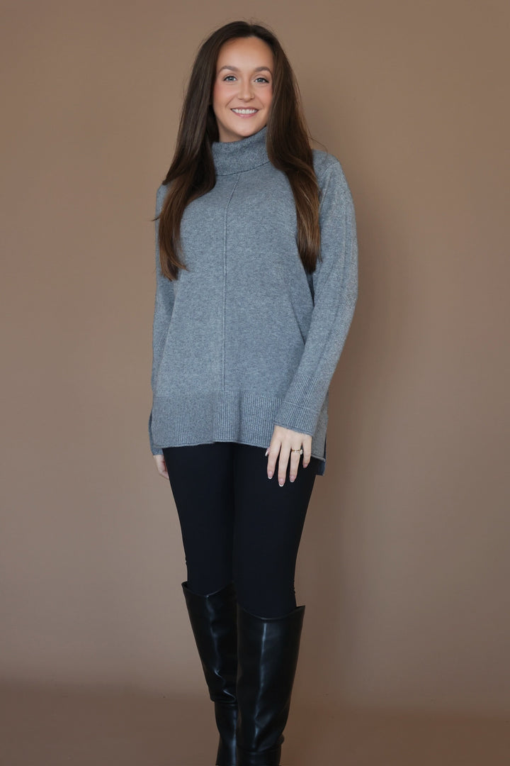 Heavenly Luxe Cowl Neck Sweater- Grey