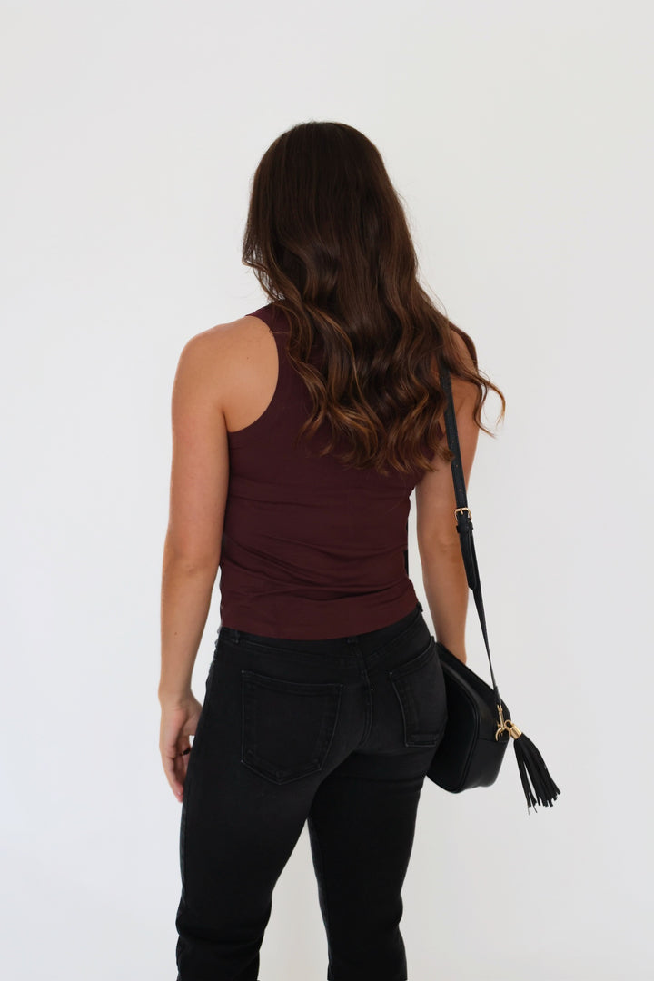 Carmela Vegan Leather Tank- Chocolate