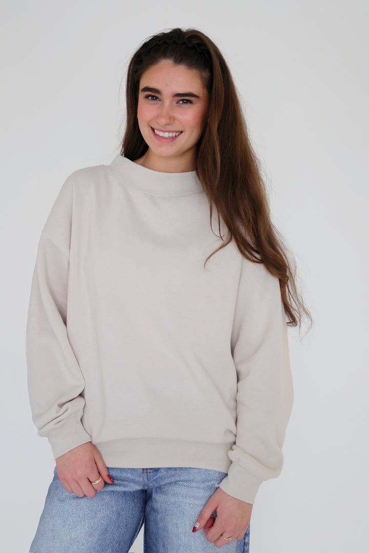 Fleece Mockneck- Beige