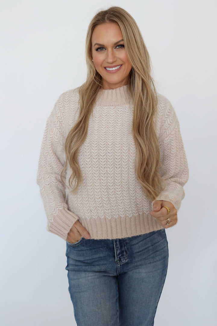 Mae Herringbone Sweater - Oatmeal