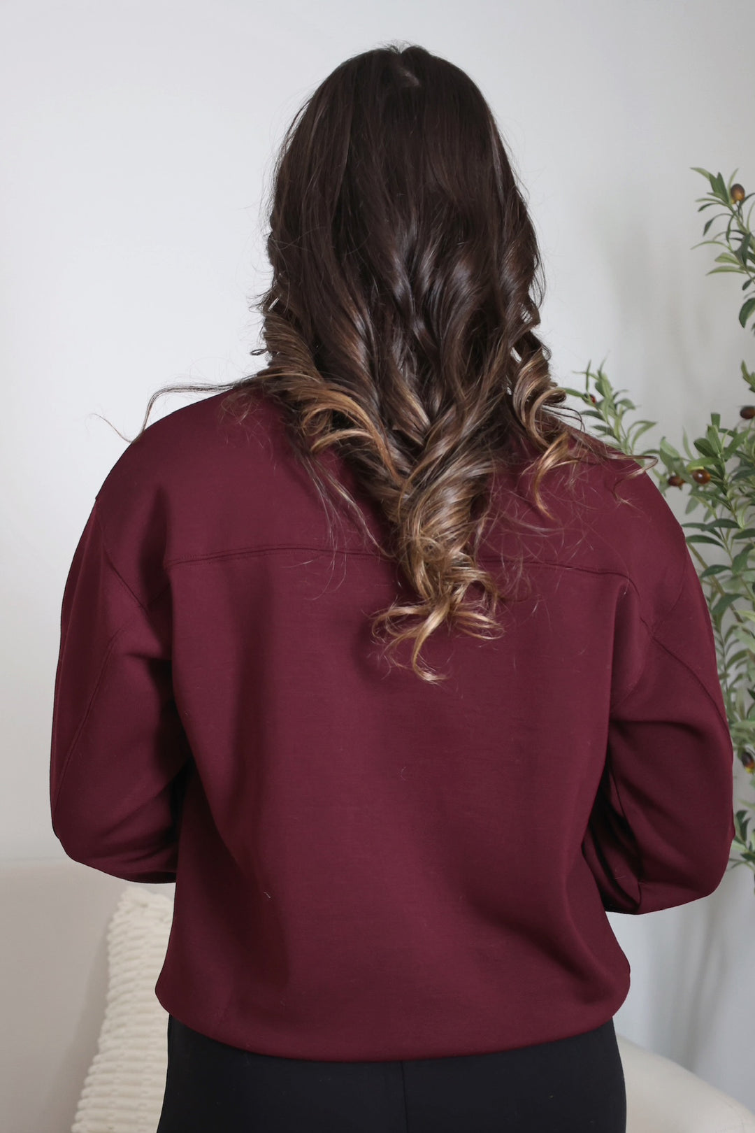 Scuba Mock Neck Pullover- Dark Cherry