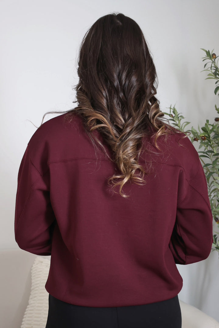 Scuba Mock Neck Pullover- Dark Cherry