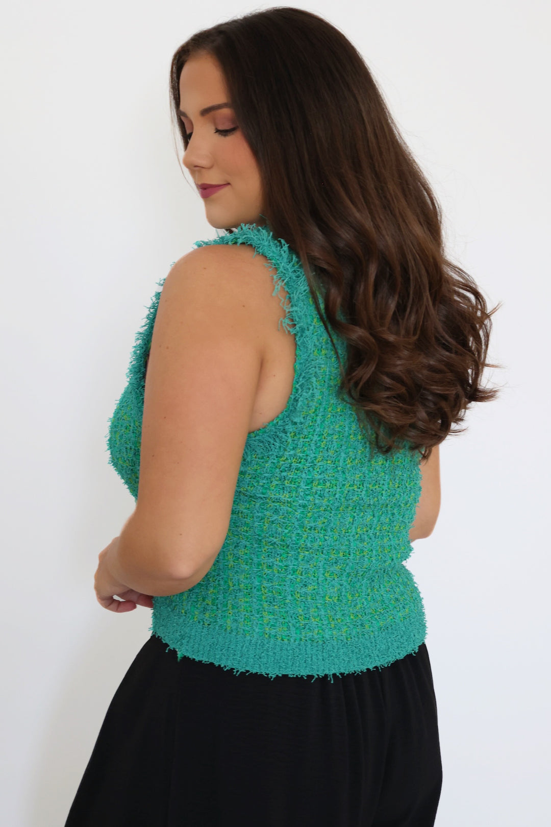 Rue Tweed Top- Green (final sale)