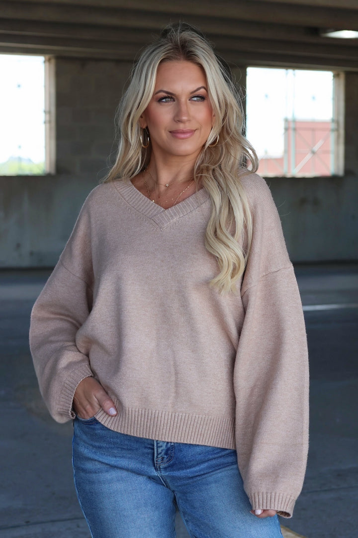 Erin V-Neck Sweater - Beige