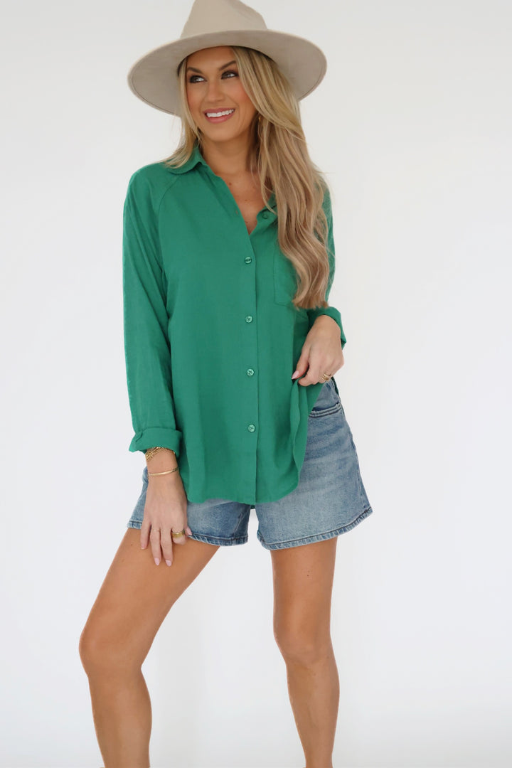 The Perfect Linen Top - Botanical Green