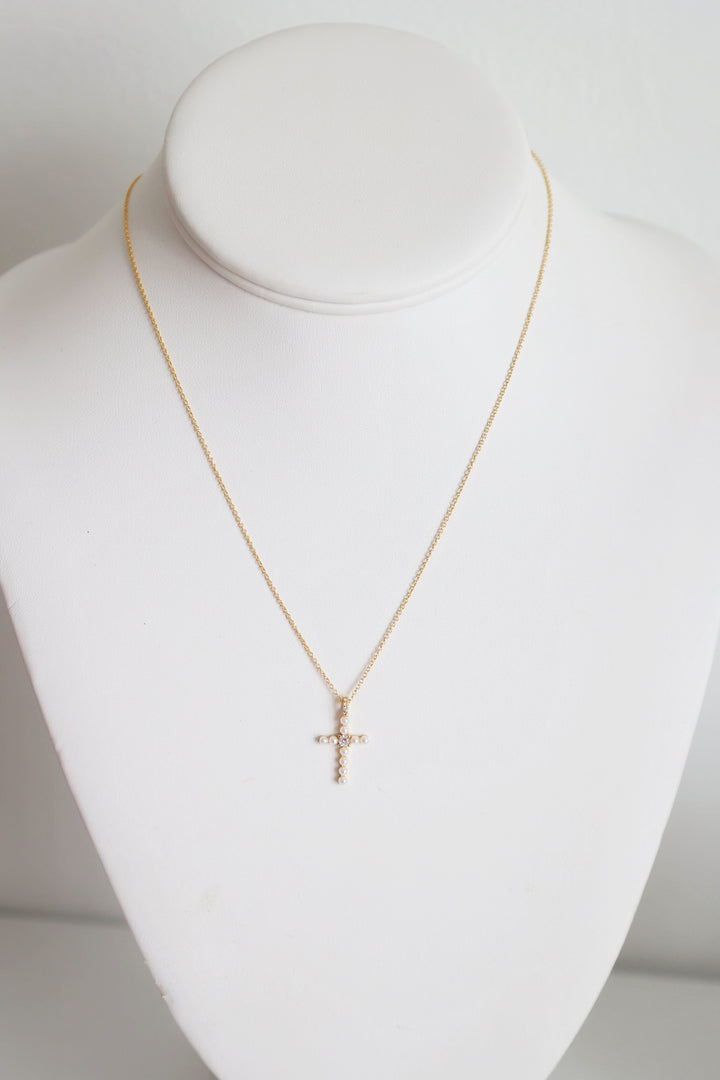 Pearl Studded Cross Necklace