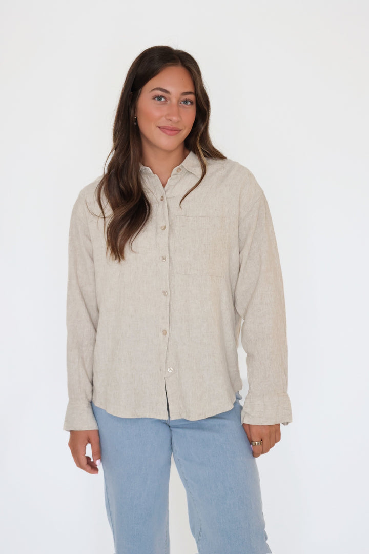 Alfie Linen Button Up - Flax