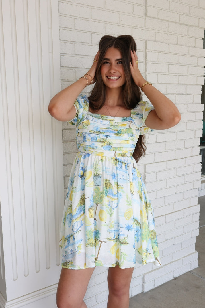 Positano Puff Sleeve Mini Dress