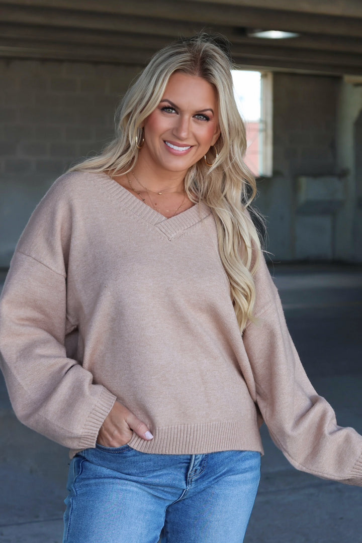Erin V-Neck Sweater - Beige