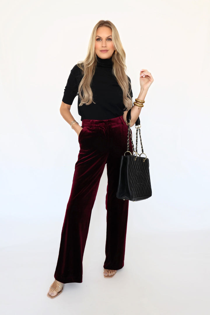 All The Feels Velvet Pant - Burgundy