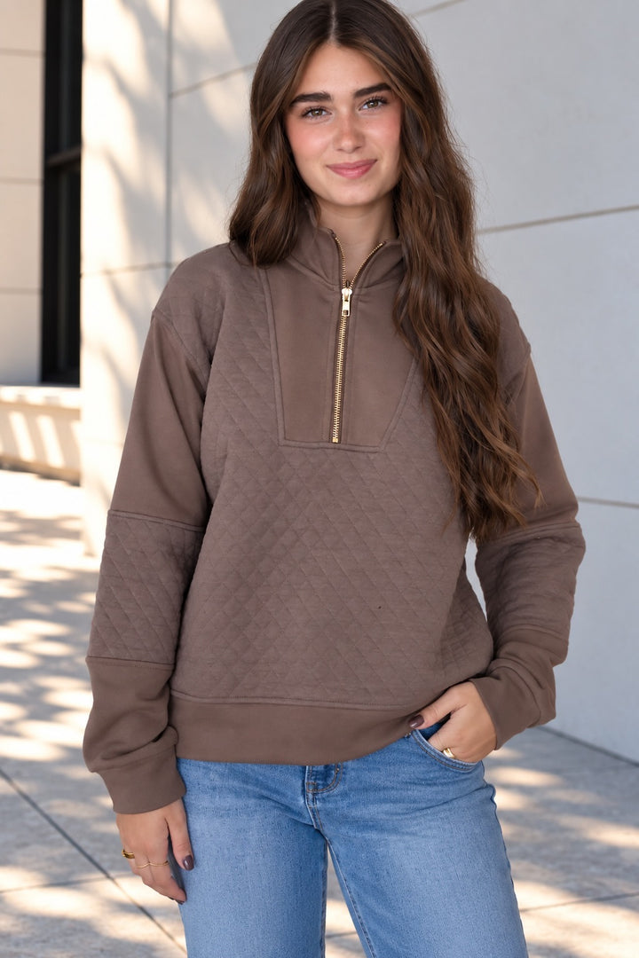 Practical Half Zip- Cocoa