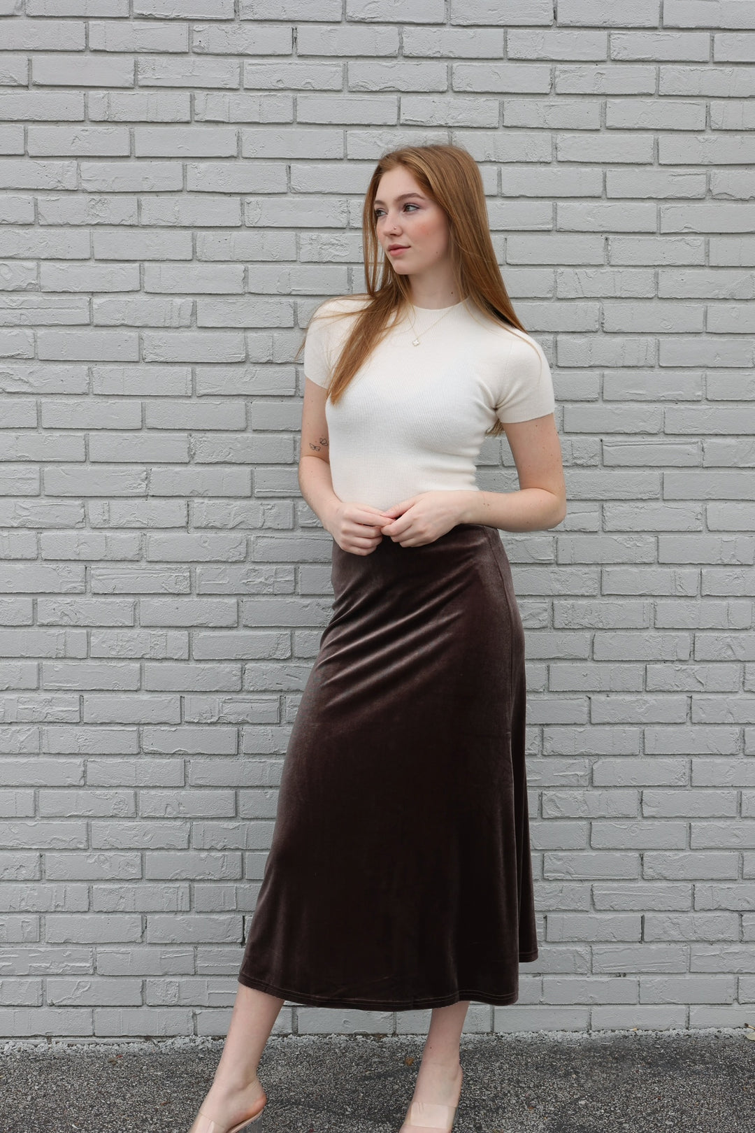 Robin Velvet Skirt- Brown