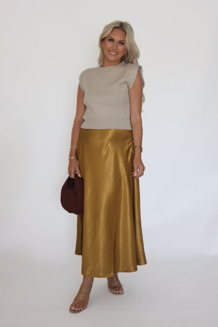 Aspen Satin Midi Skirt - Gold