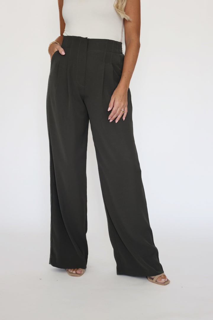 Malibu Wide Leg Pants - Dark Olive