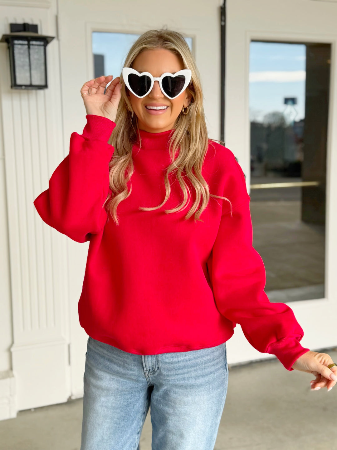 Buyer Mock Neck Sweatshirt- Red