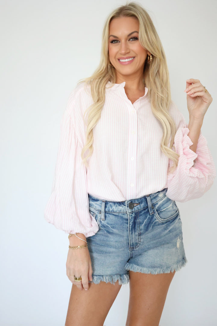 Nicely Done Blouse- Pink Stripe