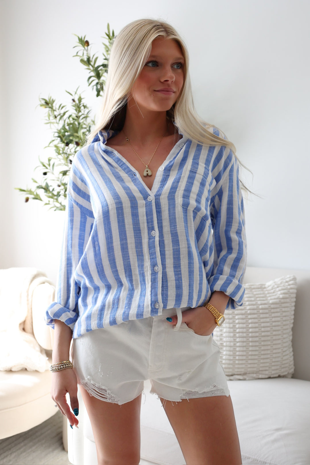 Saturdays Stripe Shirt- White/Blue