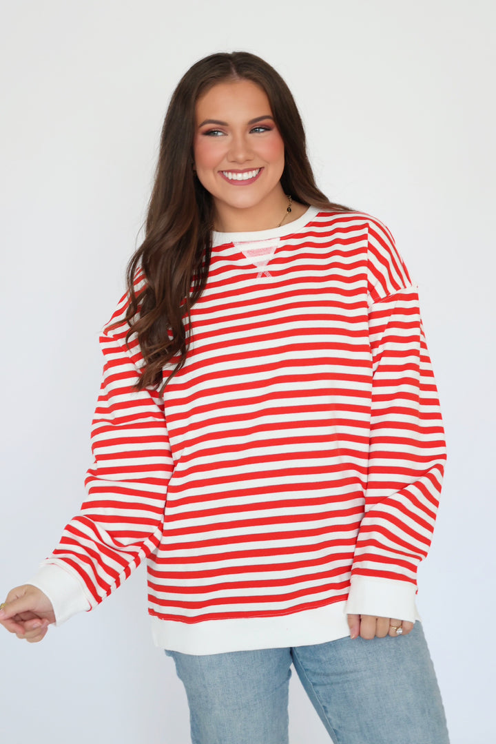 Sophia Stripe Pullover- Cream/ Red