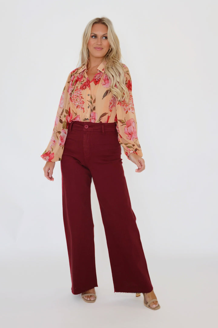 Cassidy Straight Leg Jean- Maroon