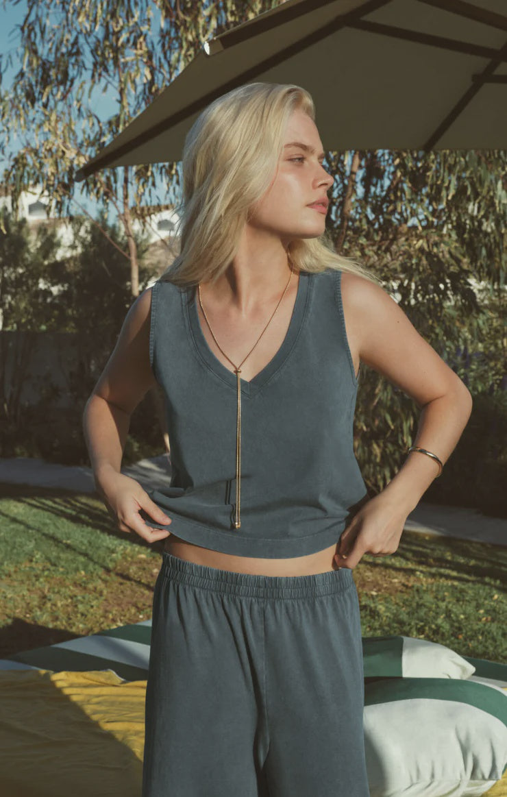 Sloane V-neck Top- Emerald Cove