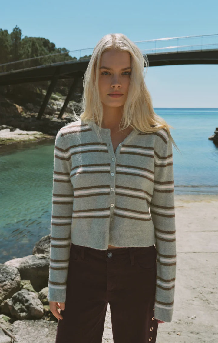 Medina Stripe Cardigan- Aqua Cloud