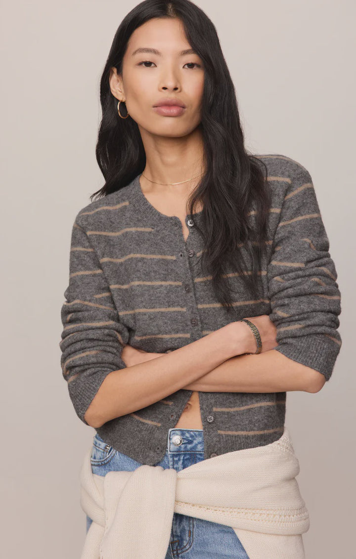 Medina Stripe Cardigan- Charcoal/Heather