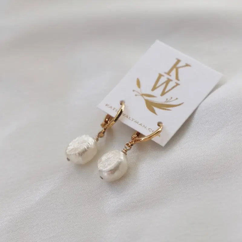 Keshi Pearl Huggies- Gold Plated