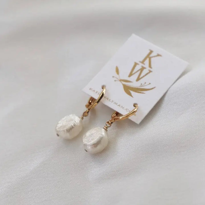 Keshi Pearl Huggies- Gold Plated