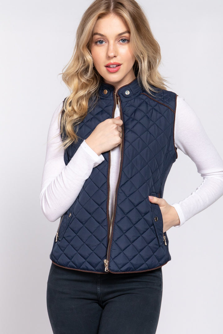 Pico Quilted Vest- Navy